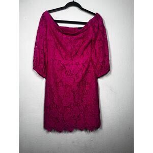 New Trina Turk Off The Shoulder Lace Shift Dress Hot Pink Sz 8